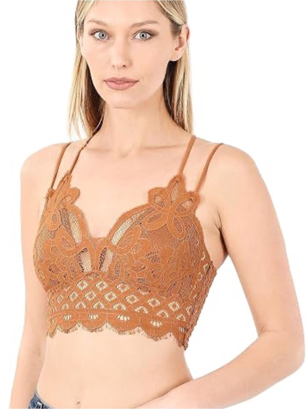 Zenana Crochet Floral Lace Bralette- warm taupe or almond shade